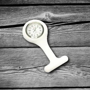 Scrub Smart Silicone Nurse Lapel Watch - White with Pin on Design