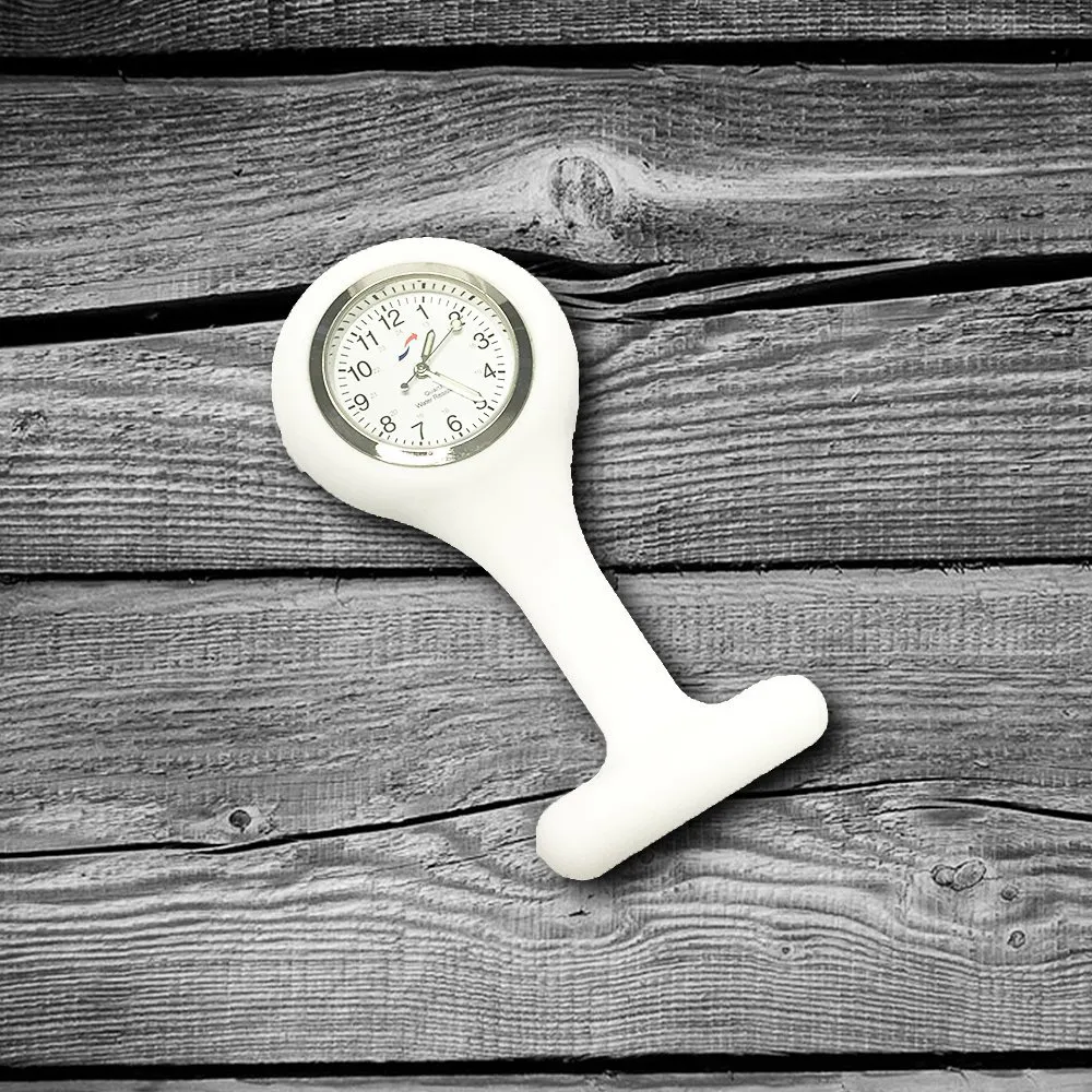 Scrub Smart Silicone Nurse Lapel Watch - White with Pin on Design