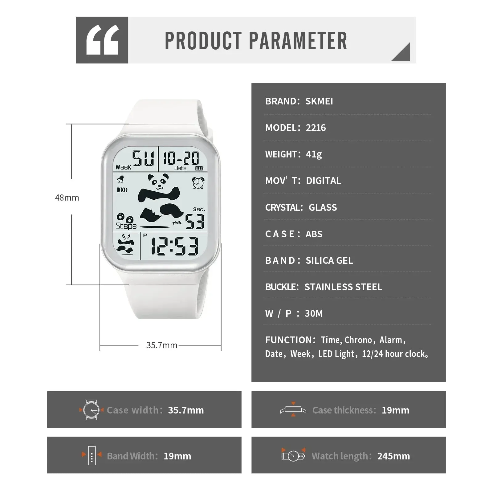SKMEI Cool Panda Pattern Dial LED Light Display Digital Watches Women Casual Stopwatch Lady Wristwatch Shockproof reloj mujer