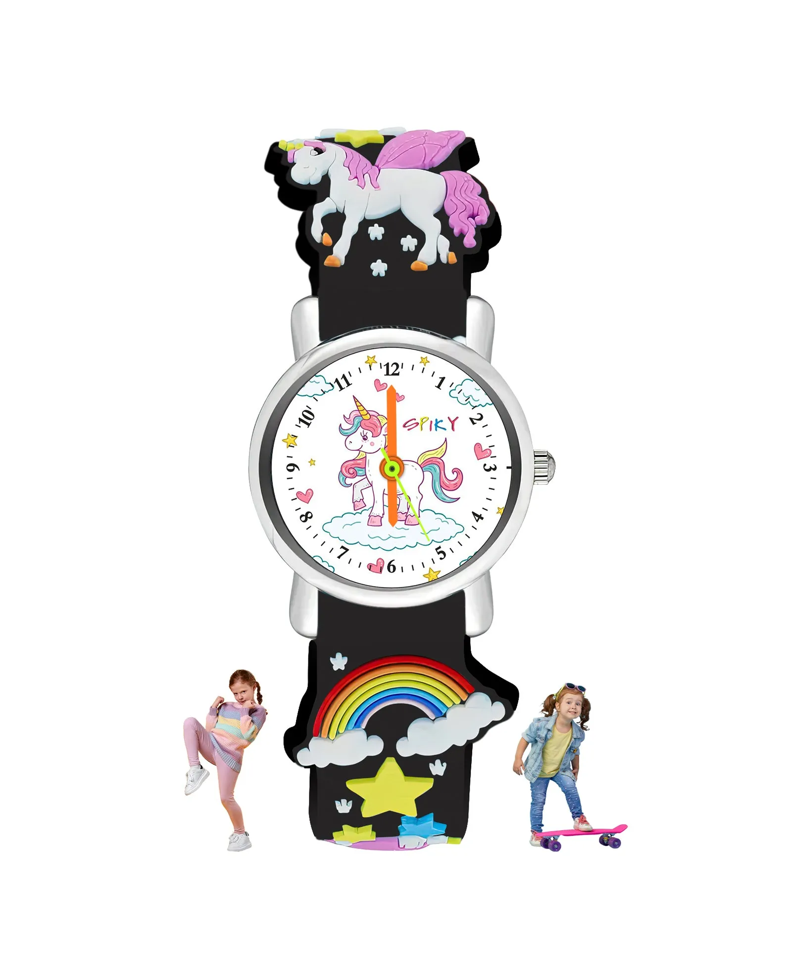 Spiky Round Unicorn Strap Analog Watch - Dark Black