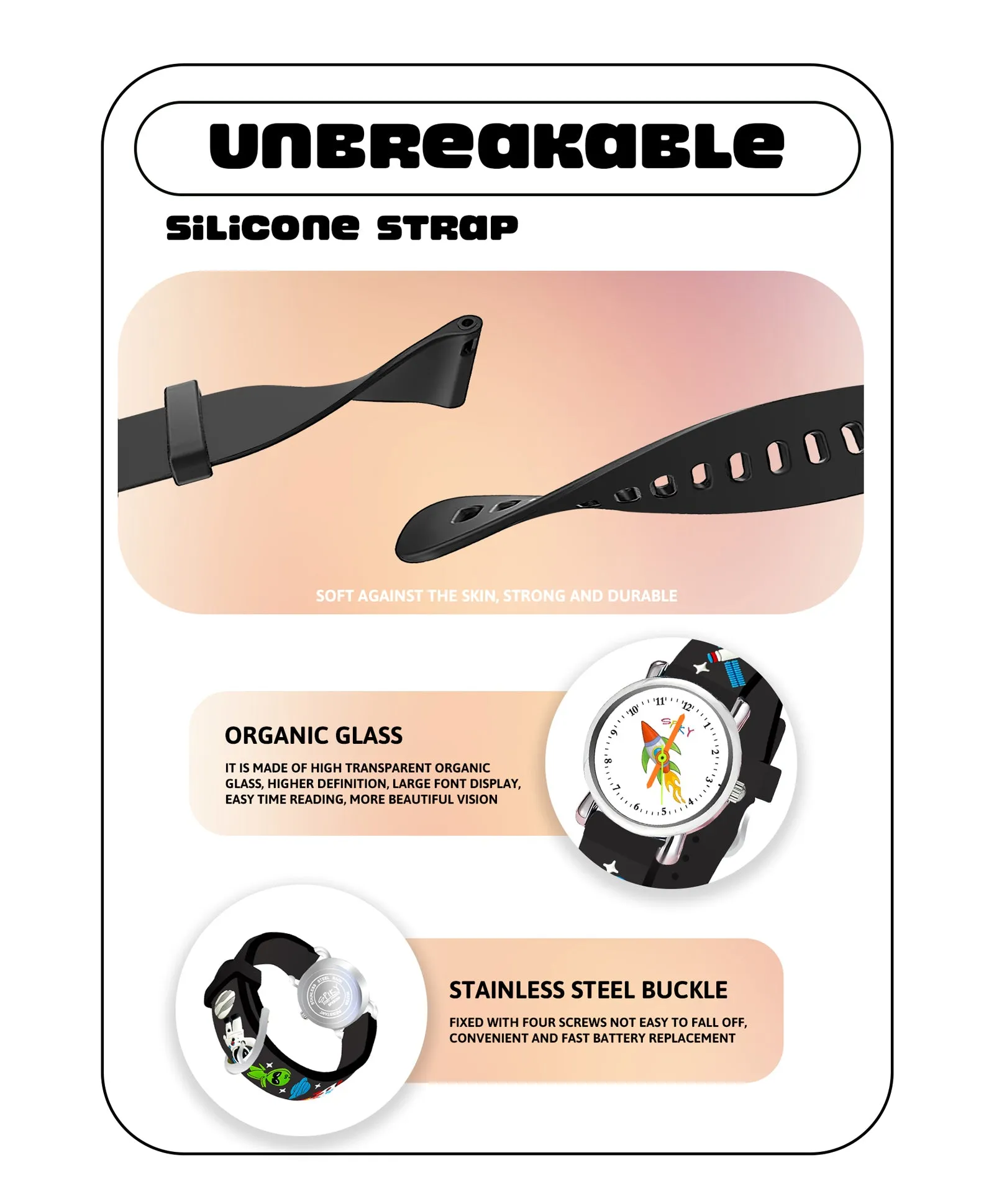 Spiky Round Unicorn Strap Analog Watch - Dark Black