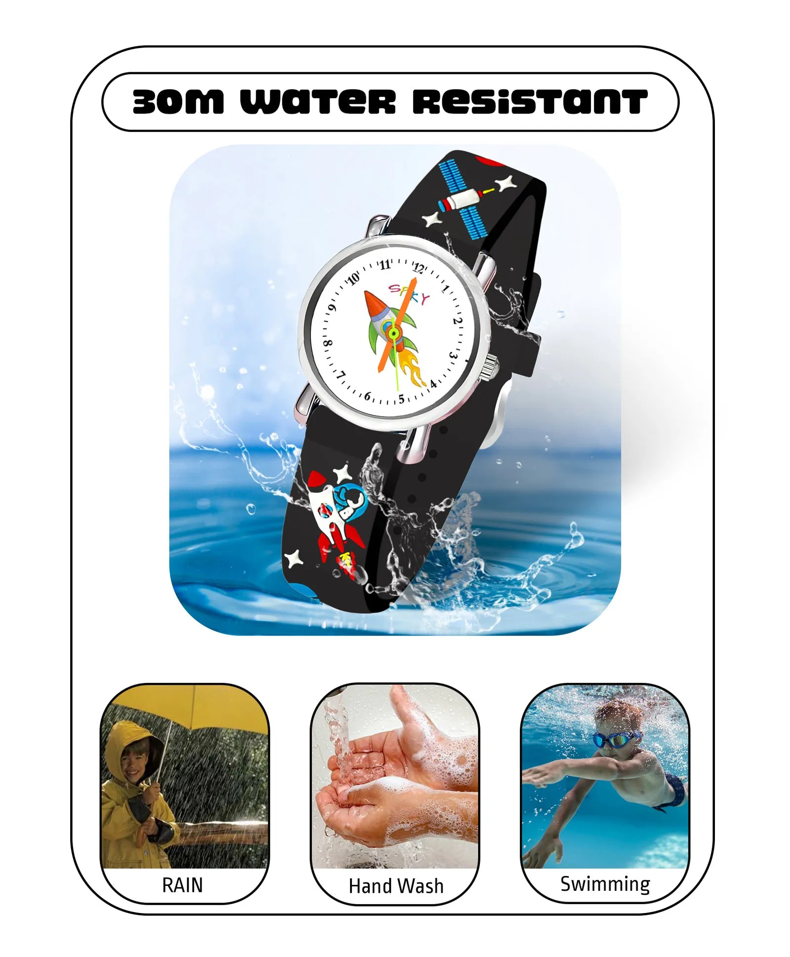 Spiky Round Unicorn Strap Analog Watch - Dark Black