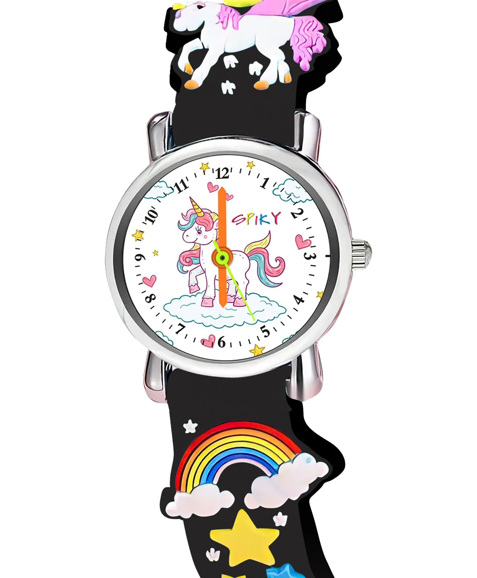 Spiky Round Unicorn Strap Analog Watch - Dark Black