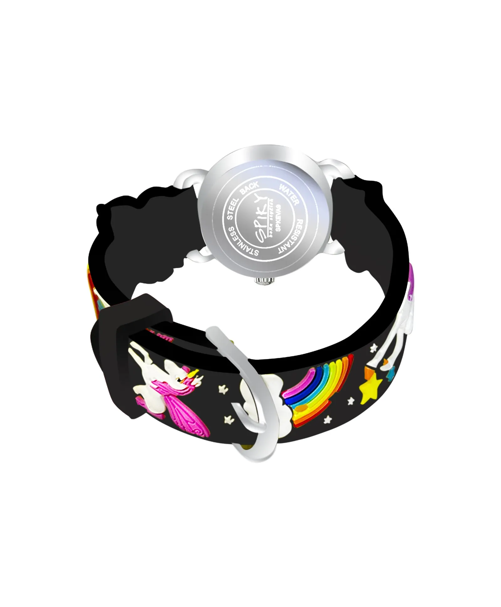 Spiky Round Unicorn Strap Analog Watch - Dark Black