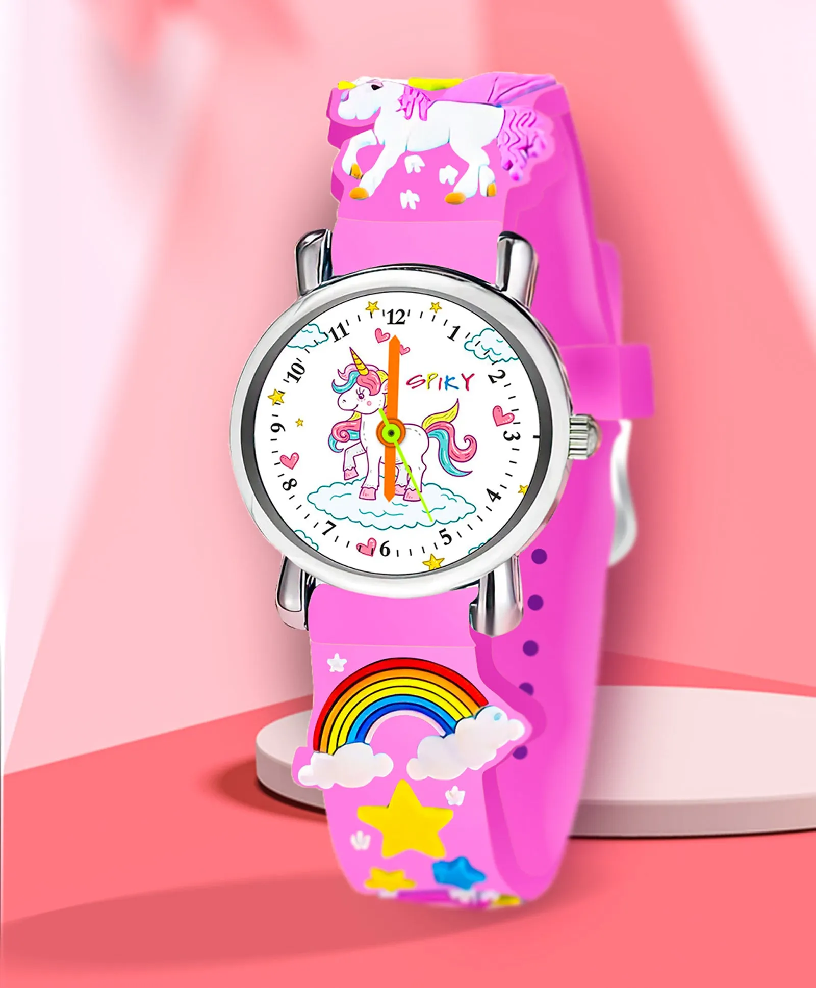 Spiky Round Unicorn Strap Analog Watch - Dark Black