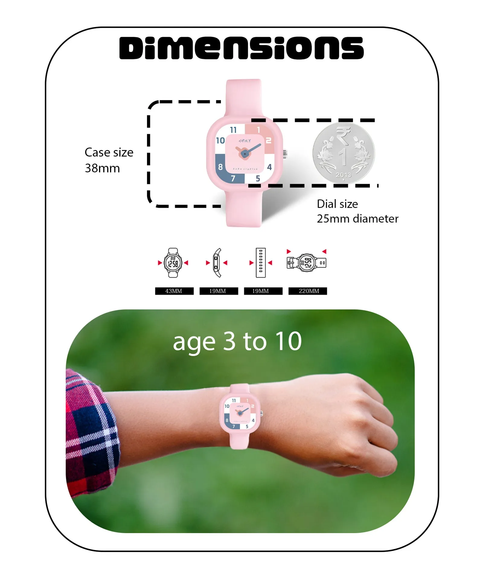 Spiky Square Analog Watch for Kids - Pink