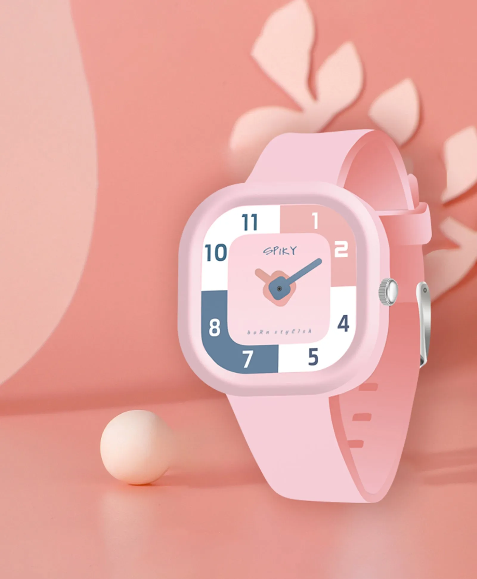 Spiky Square Analog Watch for Kids - Pink