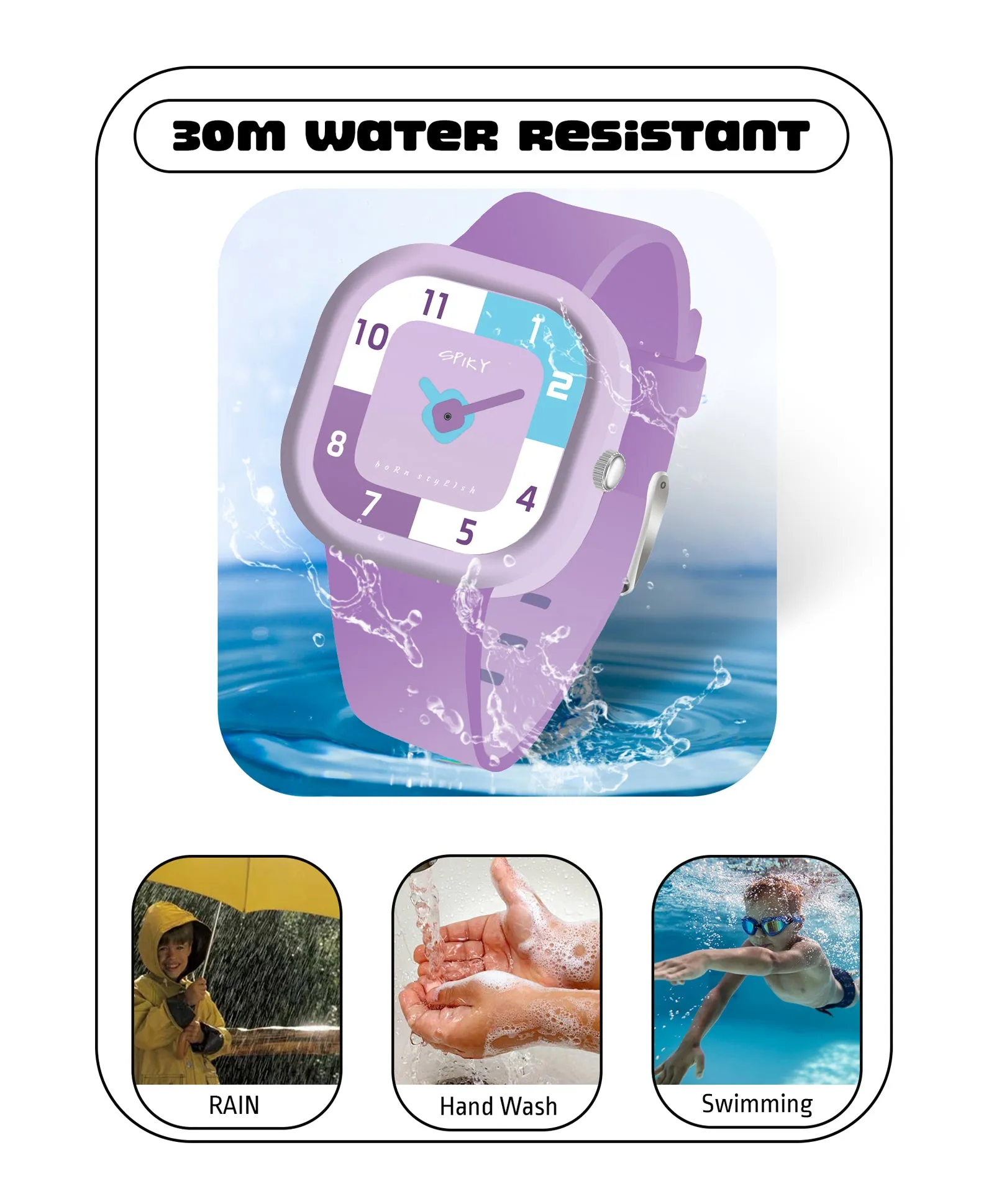 Spiky Square Analog Watch for Kids - Pink
