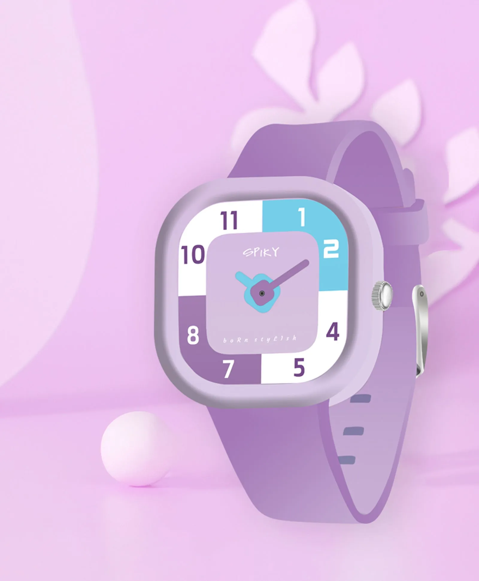 Spiky Square Analog Watch for Kids - Pink