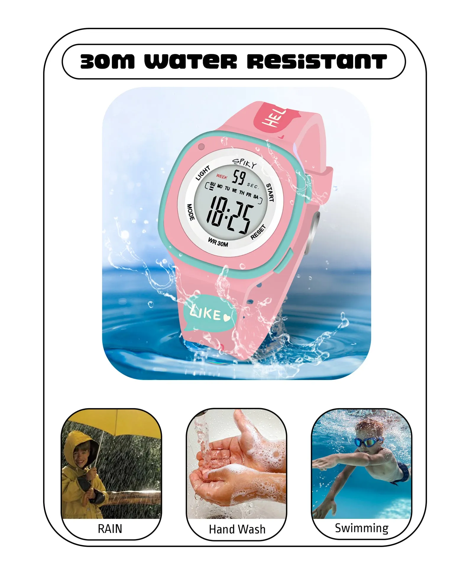 Spiky Square Digital Watch for Kids - Turquoise