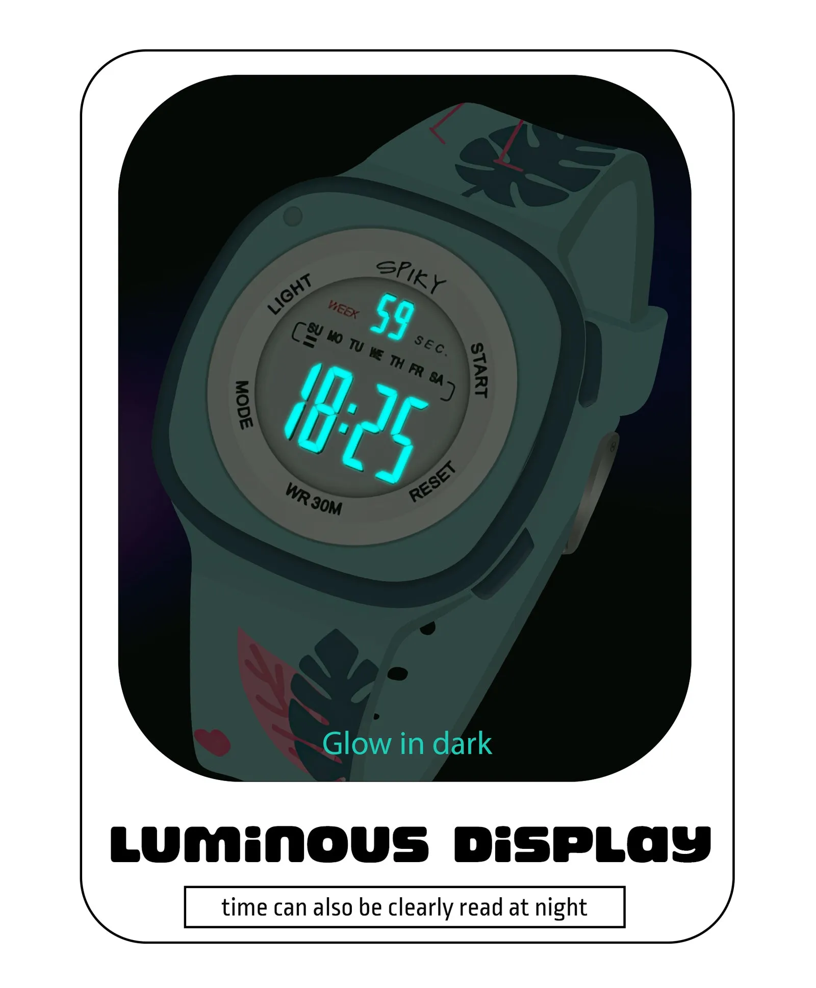 Spiky Square Digital Watch for Kids - Turquoise