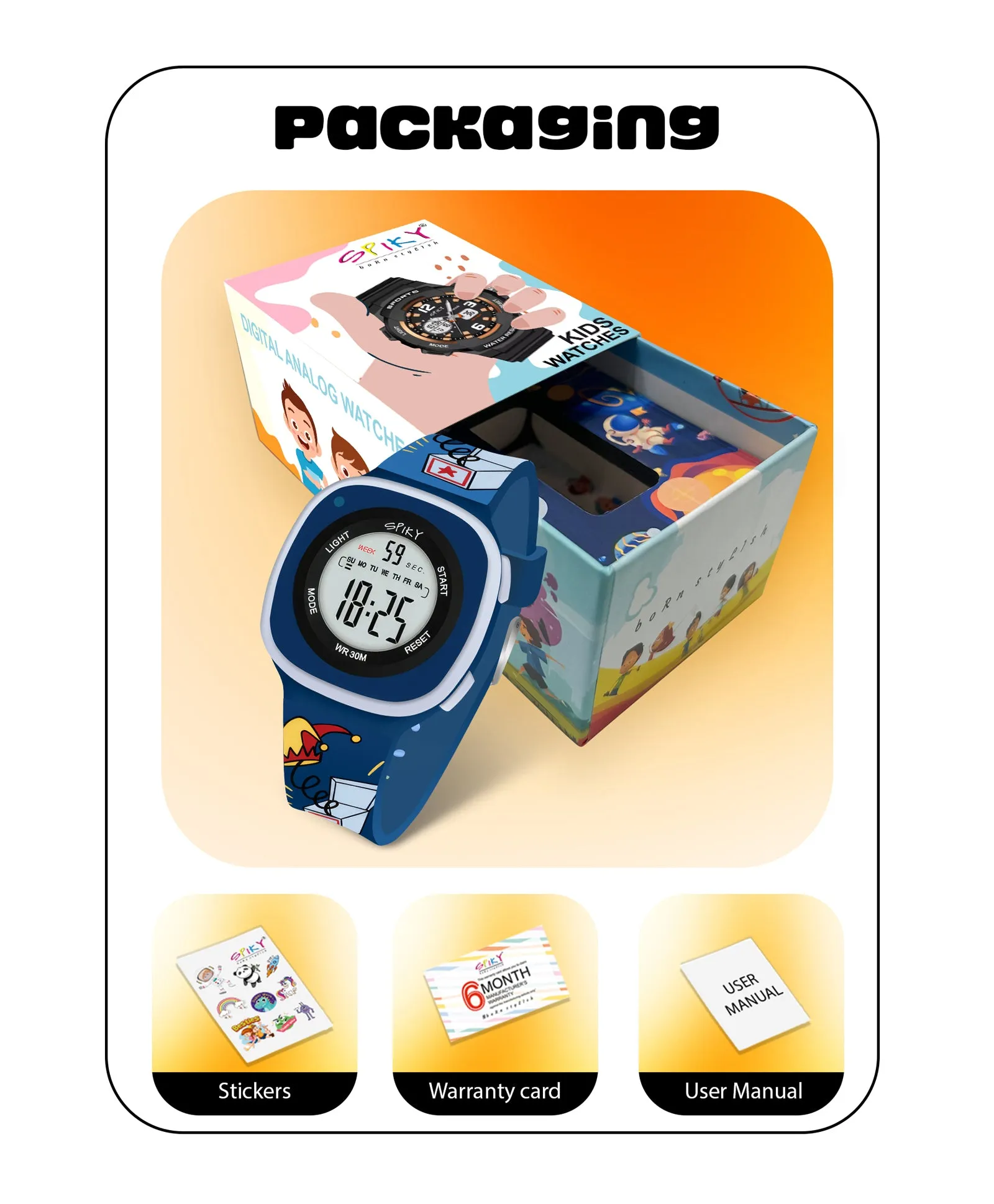 Spiky Square Digital Watch for Kids - Turquoise