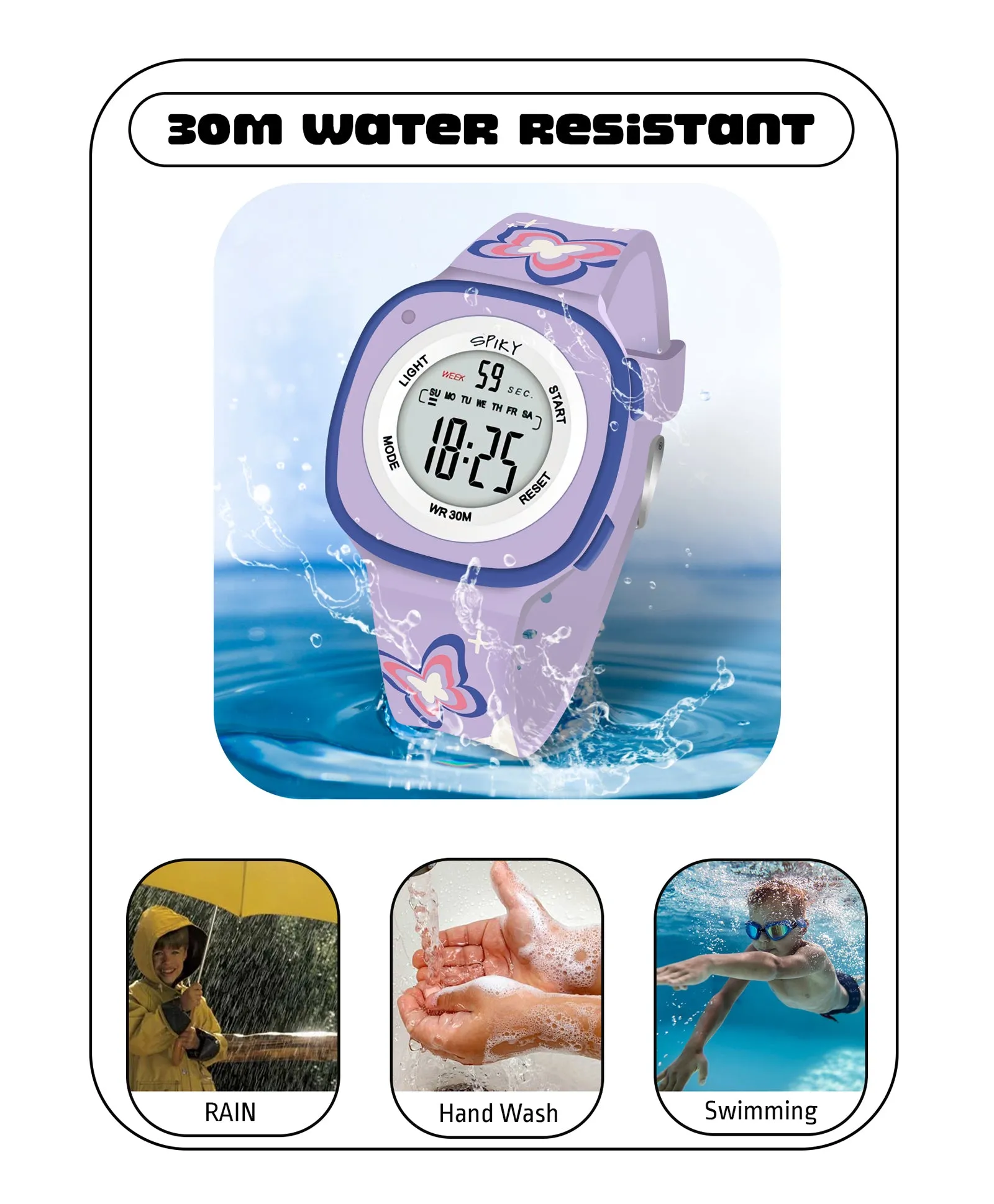 Spiky Square Digital Watch for Kids - Turquoise
