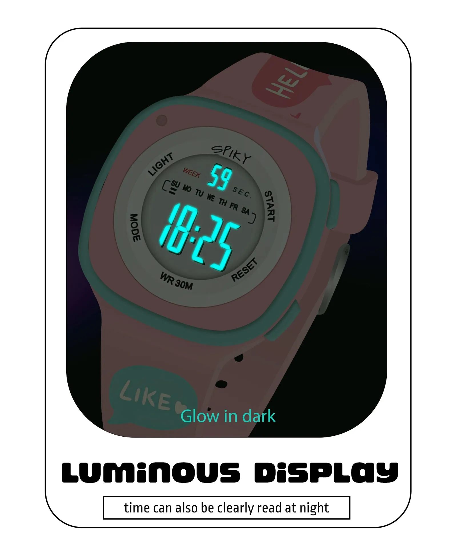 Spiky Square Digital Watch for Kids - Turquoise