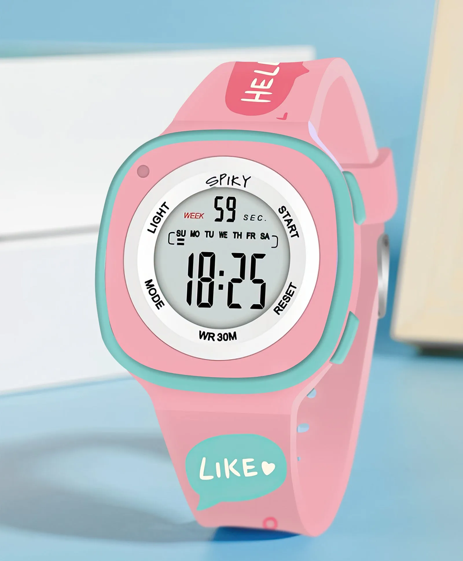 Spiky Square Digital Watch for Kids - Turquoise