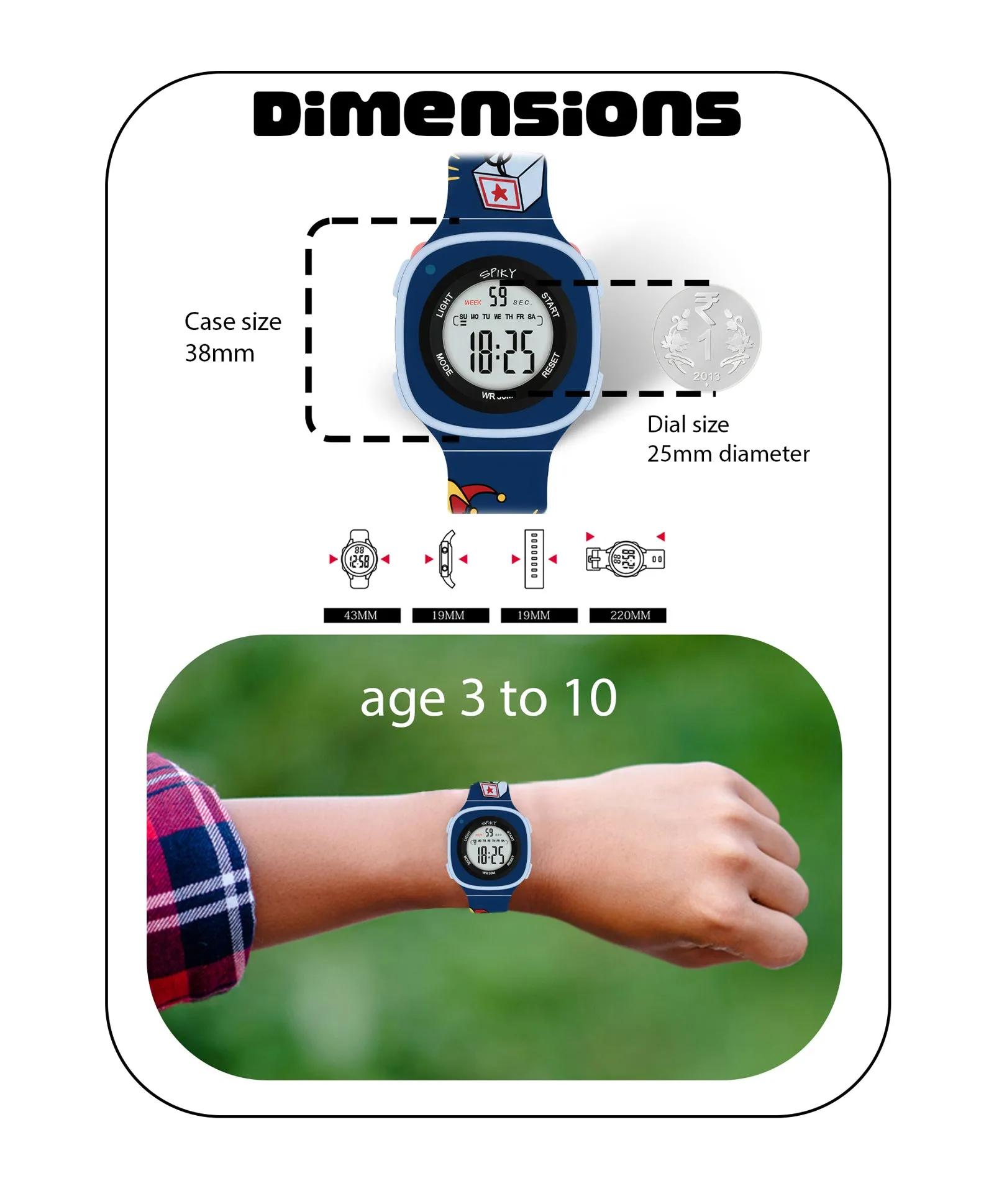 Spiky Square Digital Watch for Kids - Turquoise