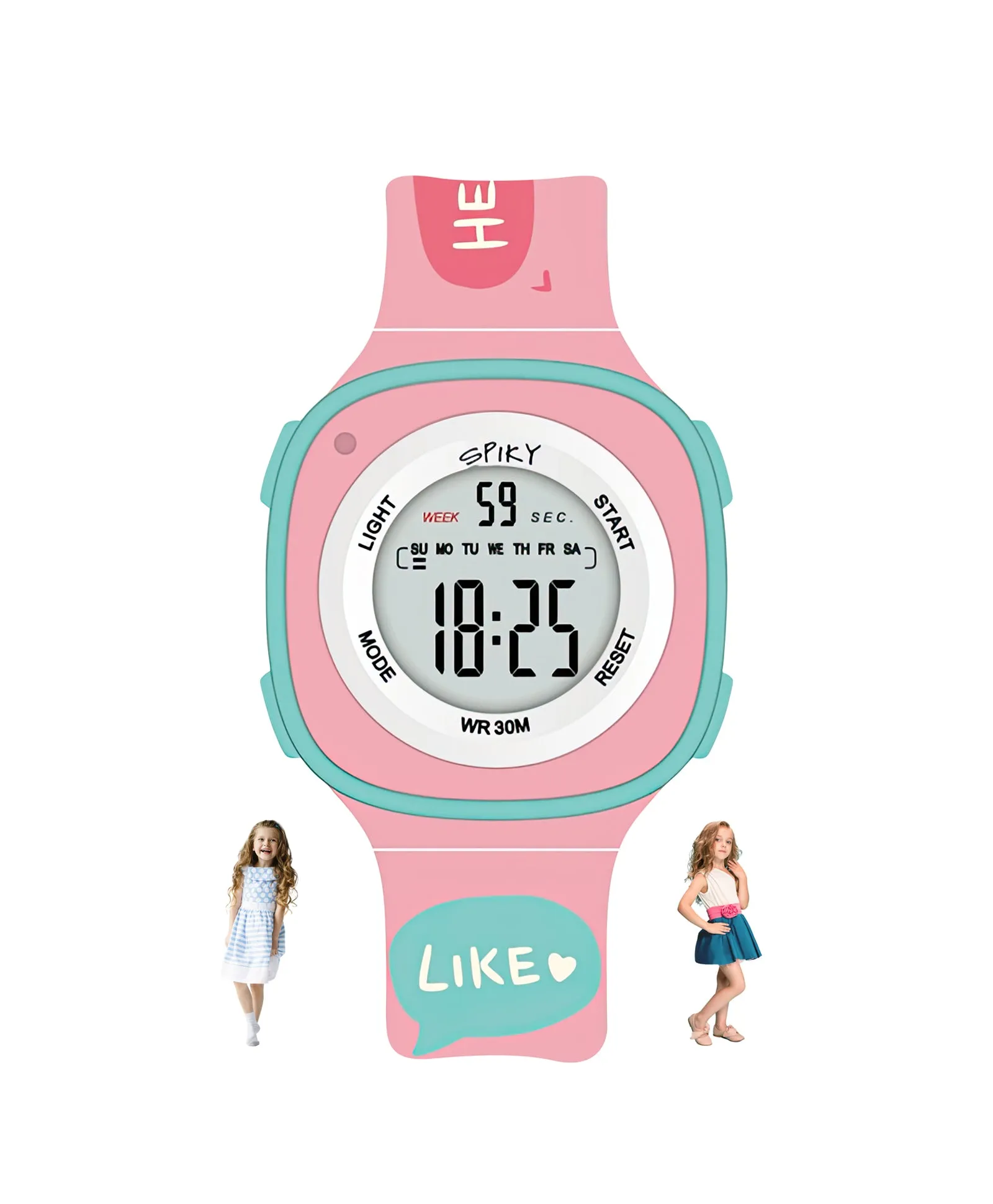 Spiky Square Digital Watch for Kids - Turquoise