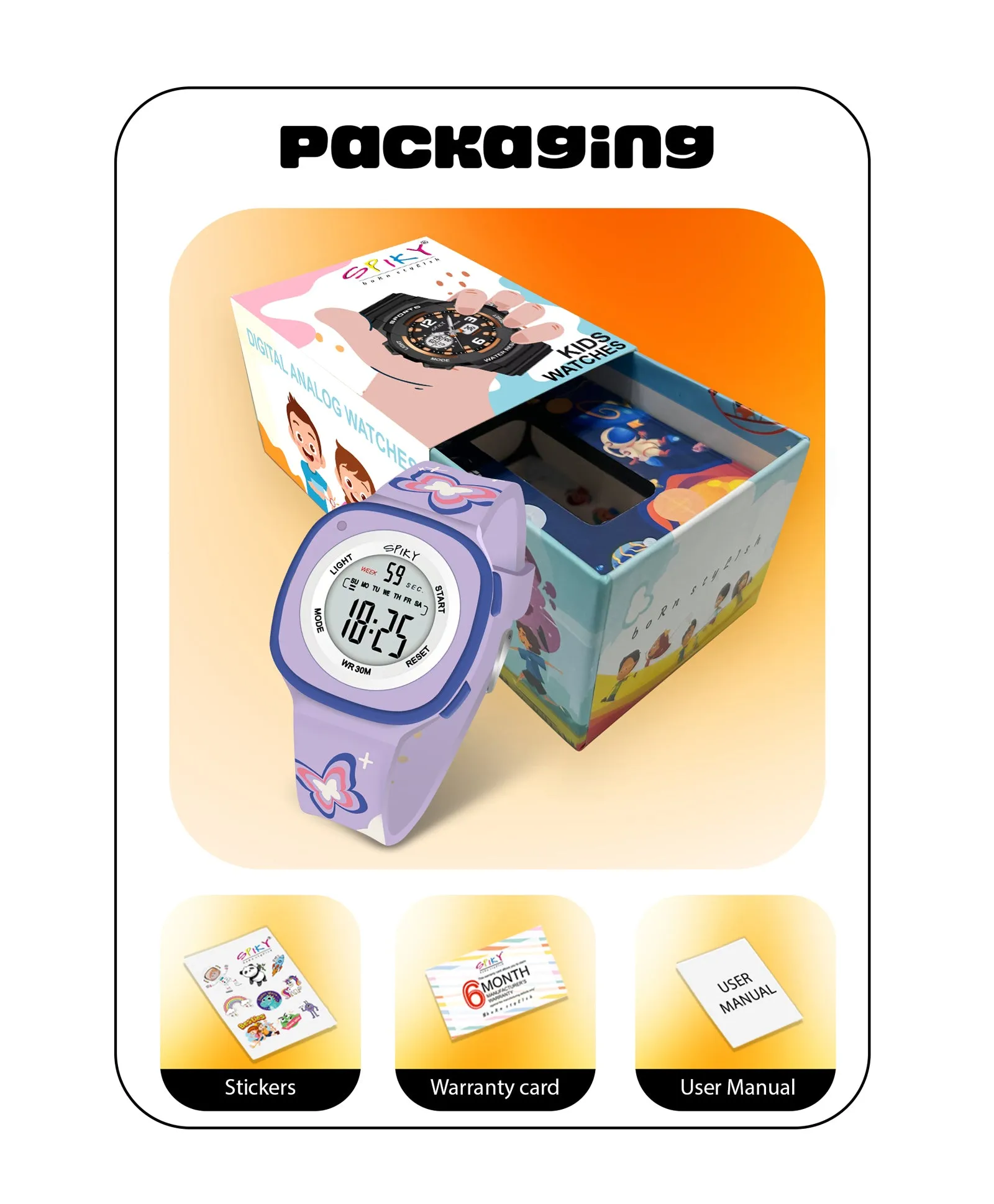 Spiky Square Digital Watch for Kids - Turquoise