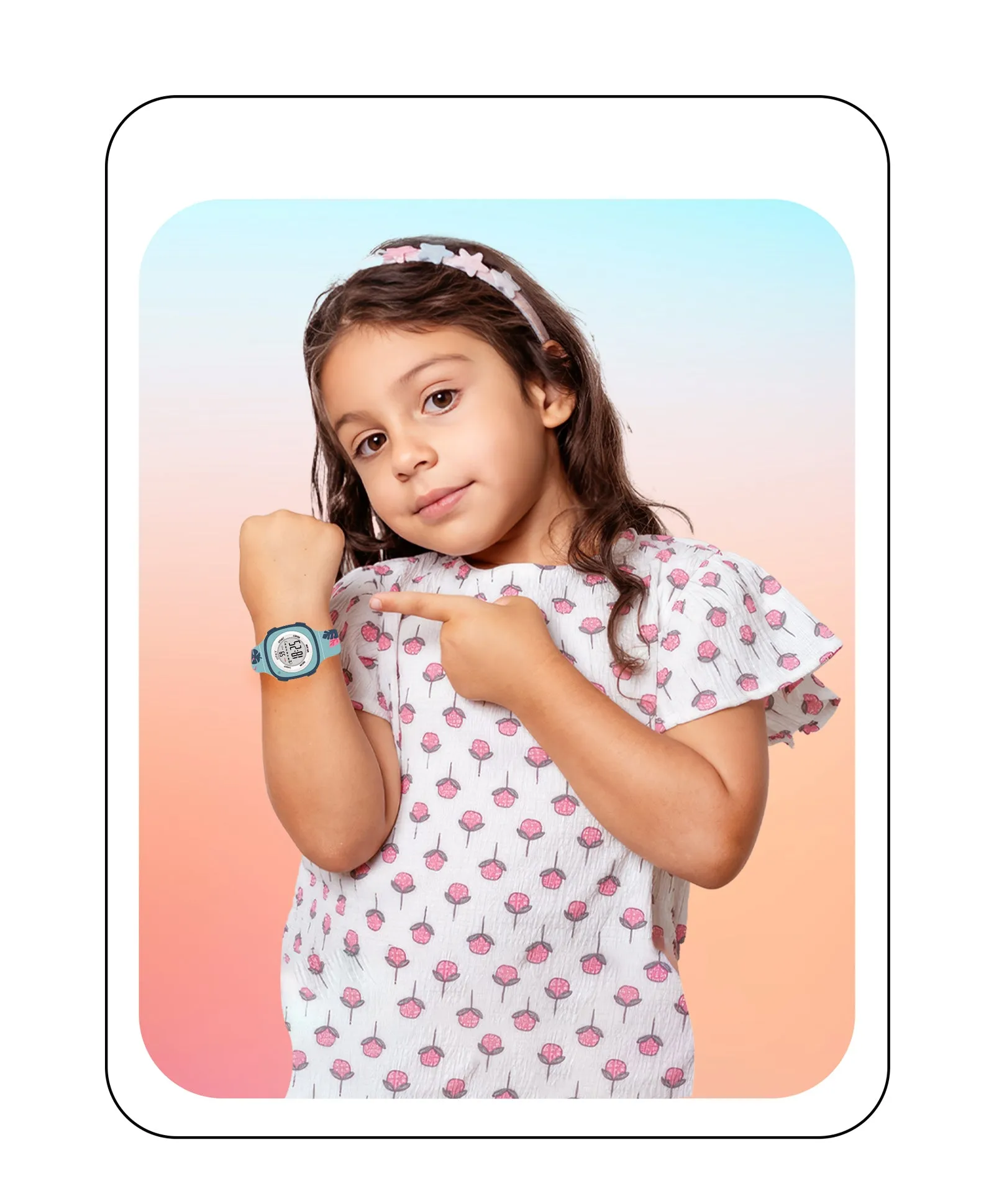 Spiky Square Digital Watch for Kids - Turquoise