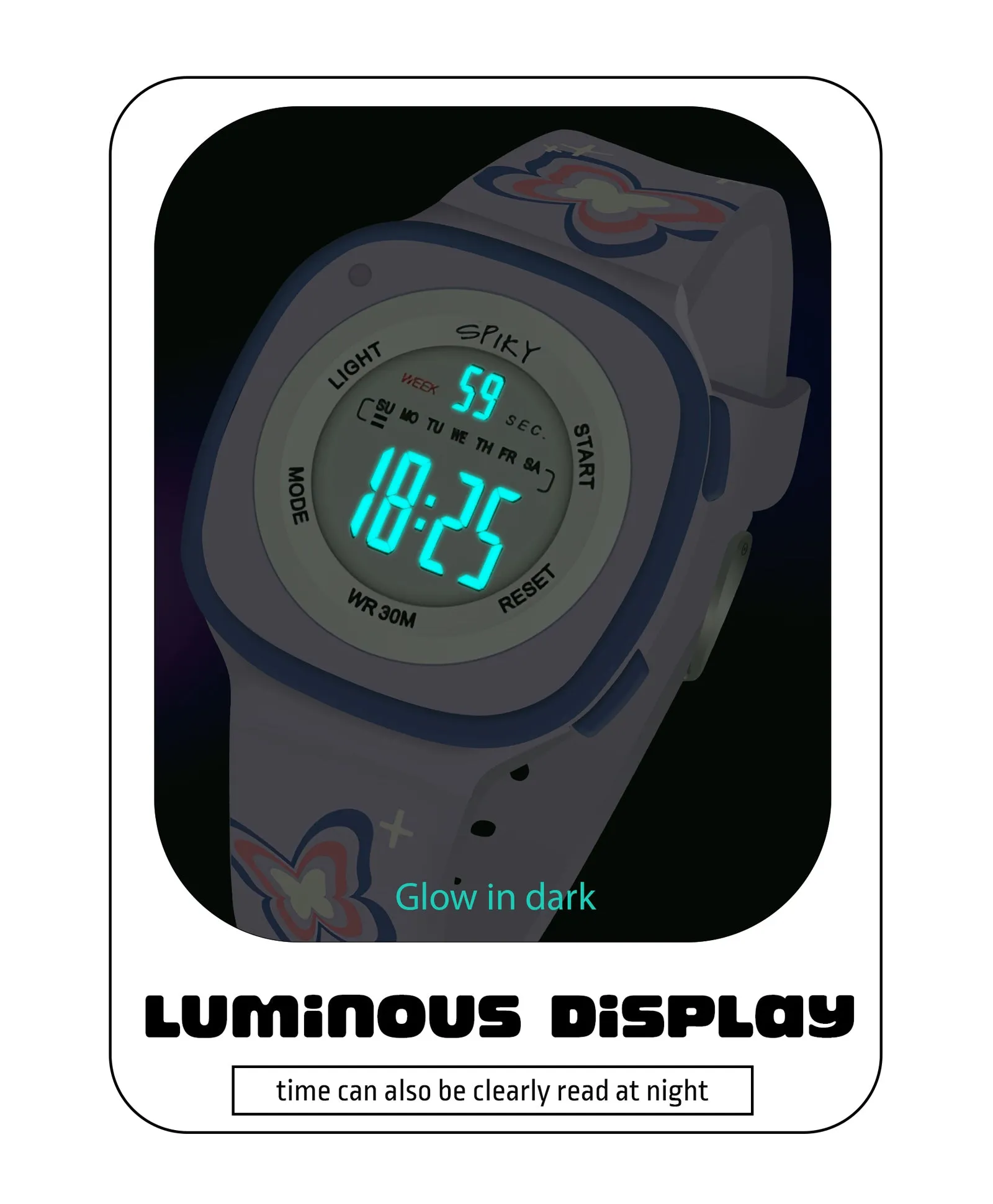 Spiky Square Digital Watch for Kids - Turquoise