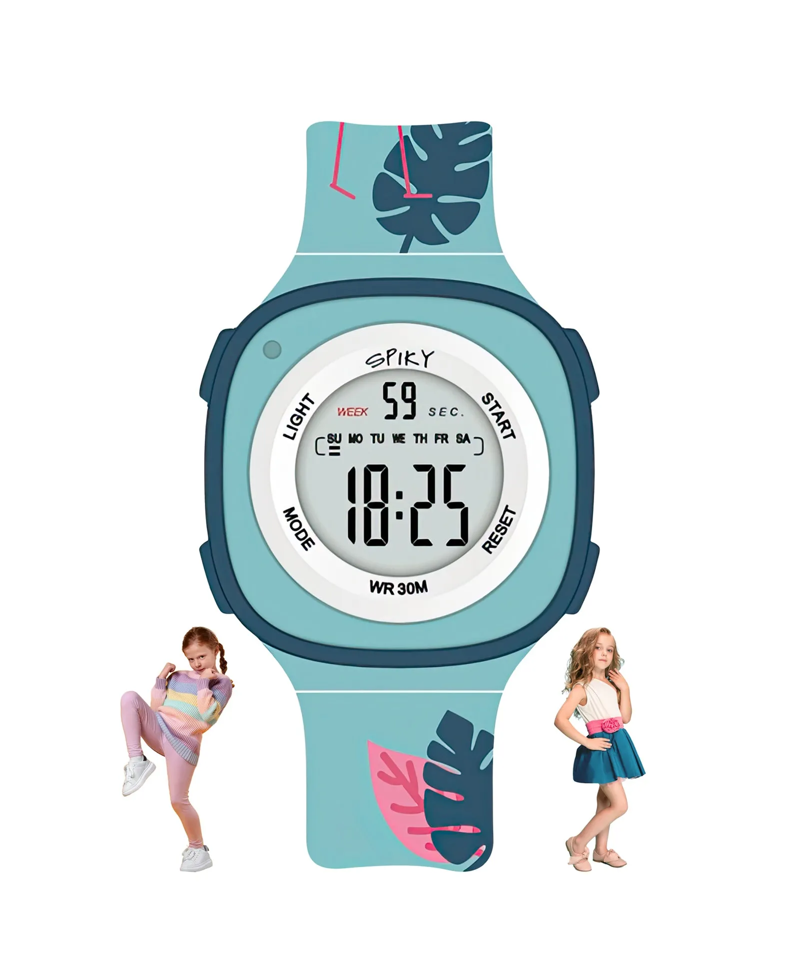 Spiky Square Digital Watch for Kids - Turquoise