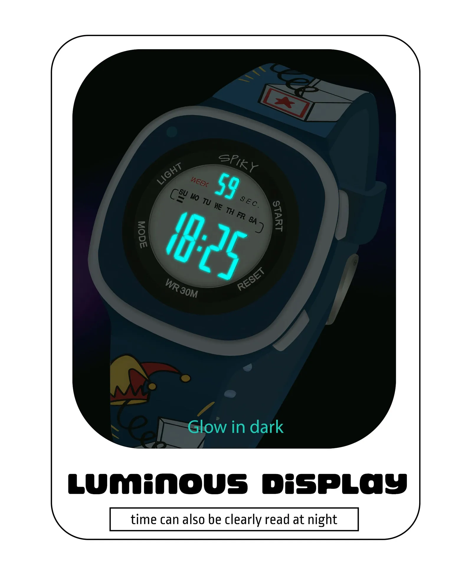 Spiky Square Digital Watch for Kids - Turquoise