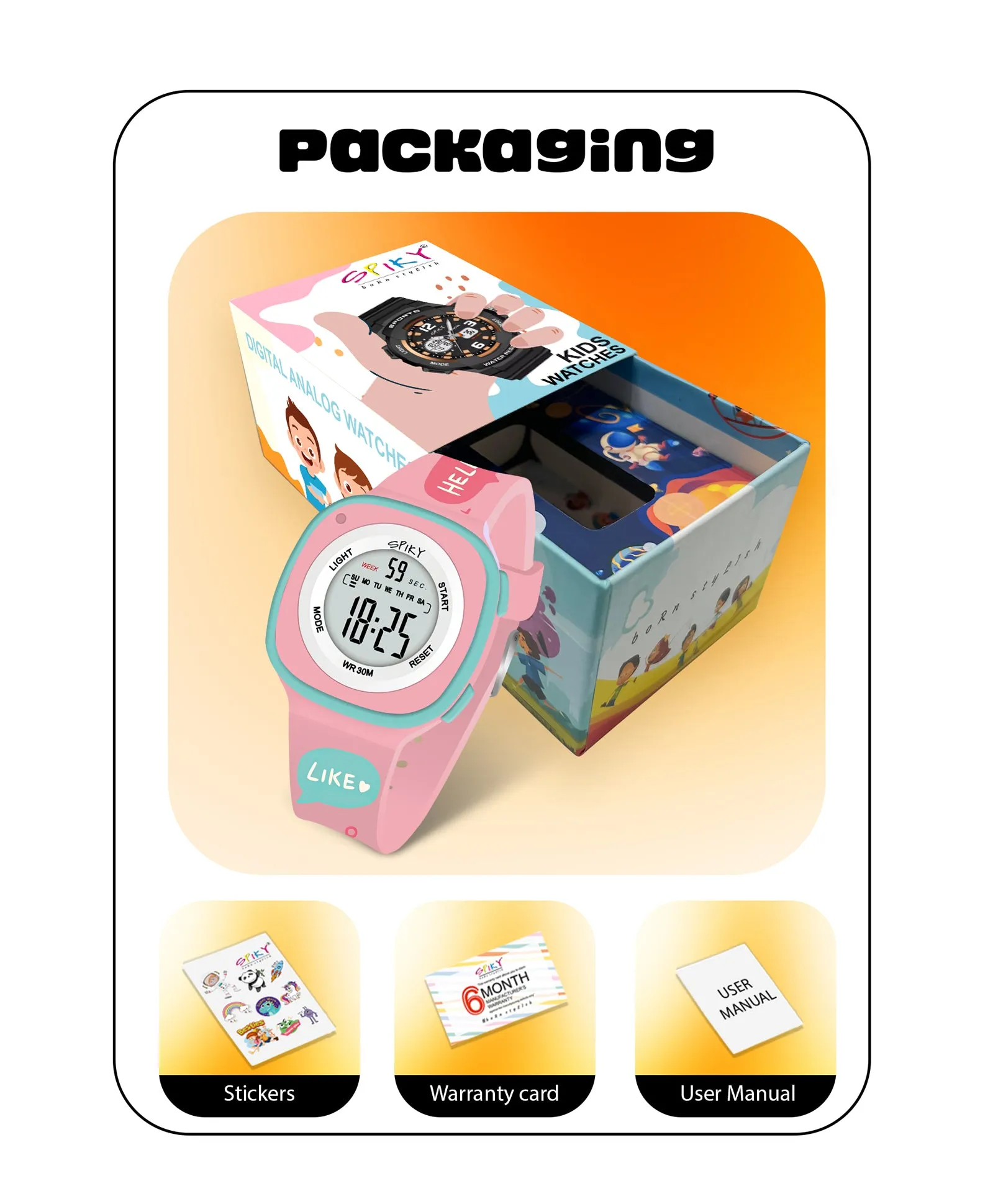 Spiky Square Digital Watch for Kids - Turquoise