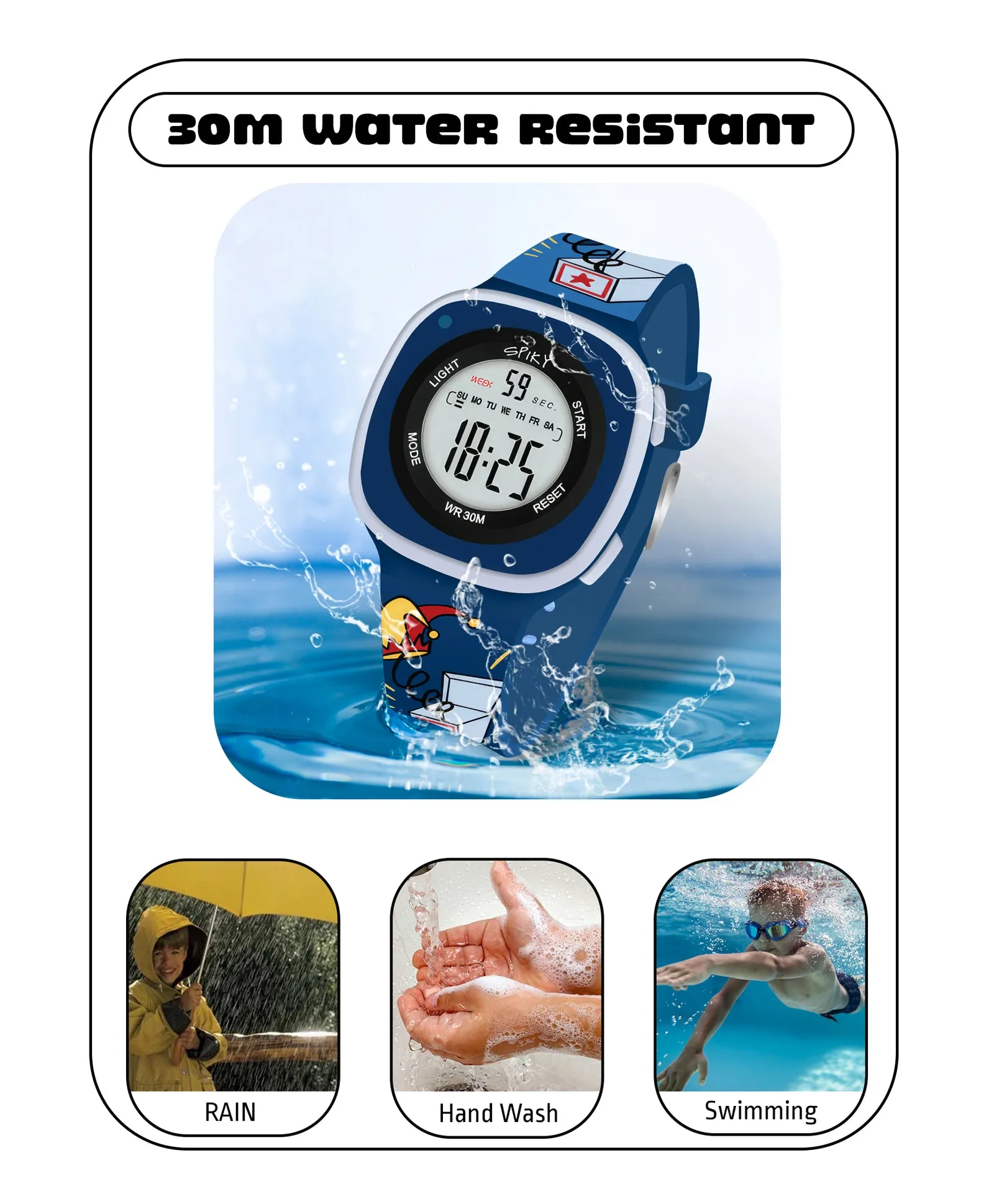 Spiky Square Digital Watch for Kids - Turquoise