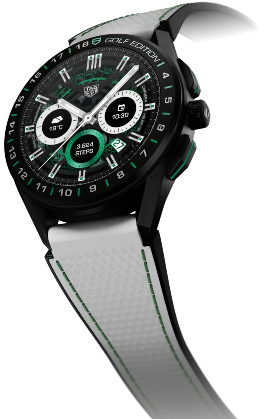TH Watch Connected 45 Titanium White Green Rubber Golf Edition D