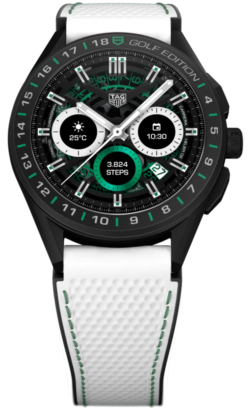 TH Watch Connected 45 Titanium White Green Rubber Golf Edition D