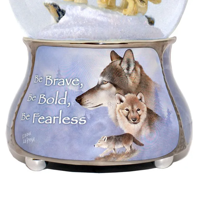 The Bradford Exchange Spirits Within Musical Wolf Glitter Globe: Golden Generations by Eddie Lepage 5.75-inches