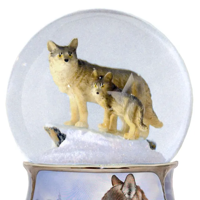 The Bradford Exchange Spirits Within Musical Wolf Glitter Globe: Golden Generations by Eddie Lepage 5.75-inches
