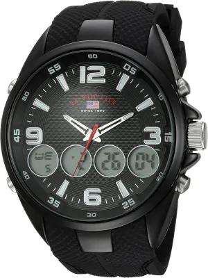 U.S. Polo Assn. Men's Ana-Digital Sport Watch  Black Dial with Multiple Digital Windows, Textured Strap, Stopwatch & Alarm Functions  46mm Case  Fits Wrists 5.5" to 8"