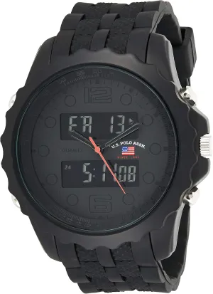 U.S. Polo Assn. Men's Digital Sports Watch  Black Dial with Alloy Case and Durable Silicone Strap  Waterproof, Multifunctional, and Adjustable Fit for Active Lifestyles