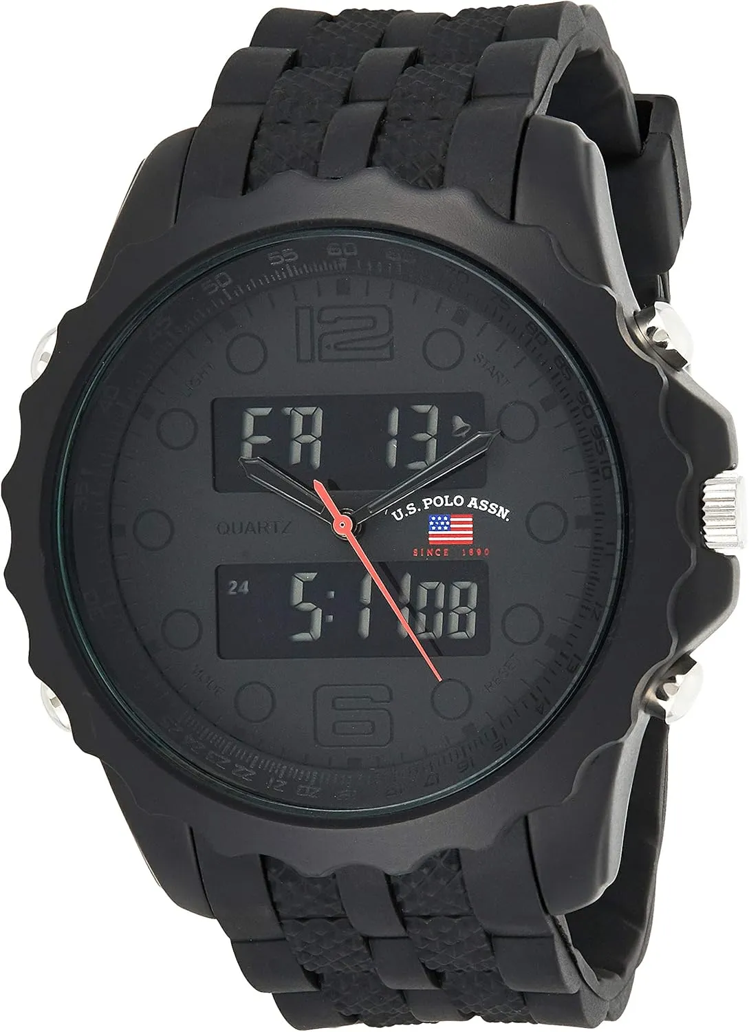 U.S. Polo Assn. Men's Digital Sports Watch  Black Dial with Alloy Case and Durable Silicone Strap  Waterproof, Multifunctional, and Adjustable Fit for Active Lifestyles