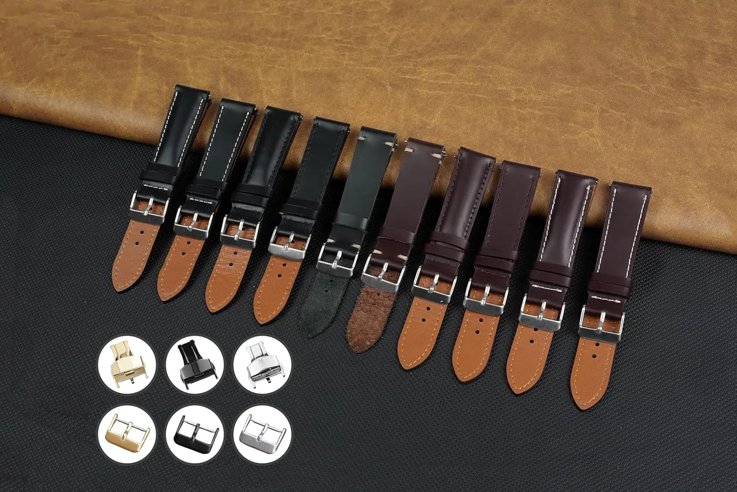 Vintage Flat Leather Watch Band Quick Release Thin Leather Strap For Men Women Handmade Extra Soft Slim Watch Wrist Band Elegant Replacement Strap 18mm 19mm 20mm 21mm 22mm