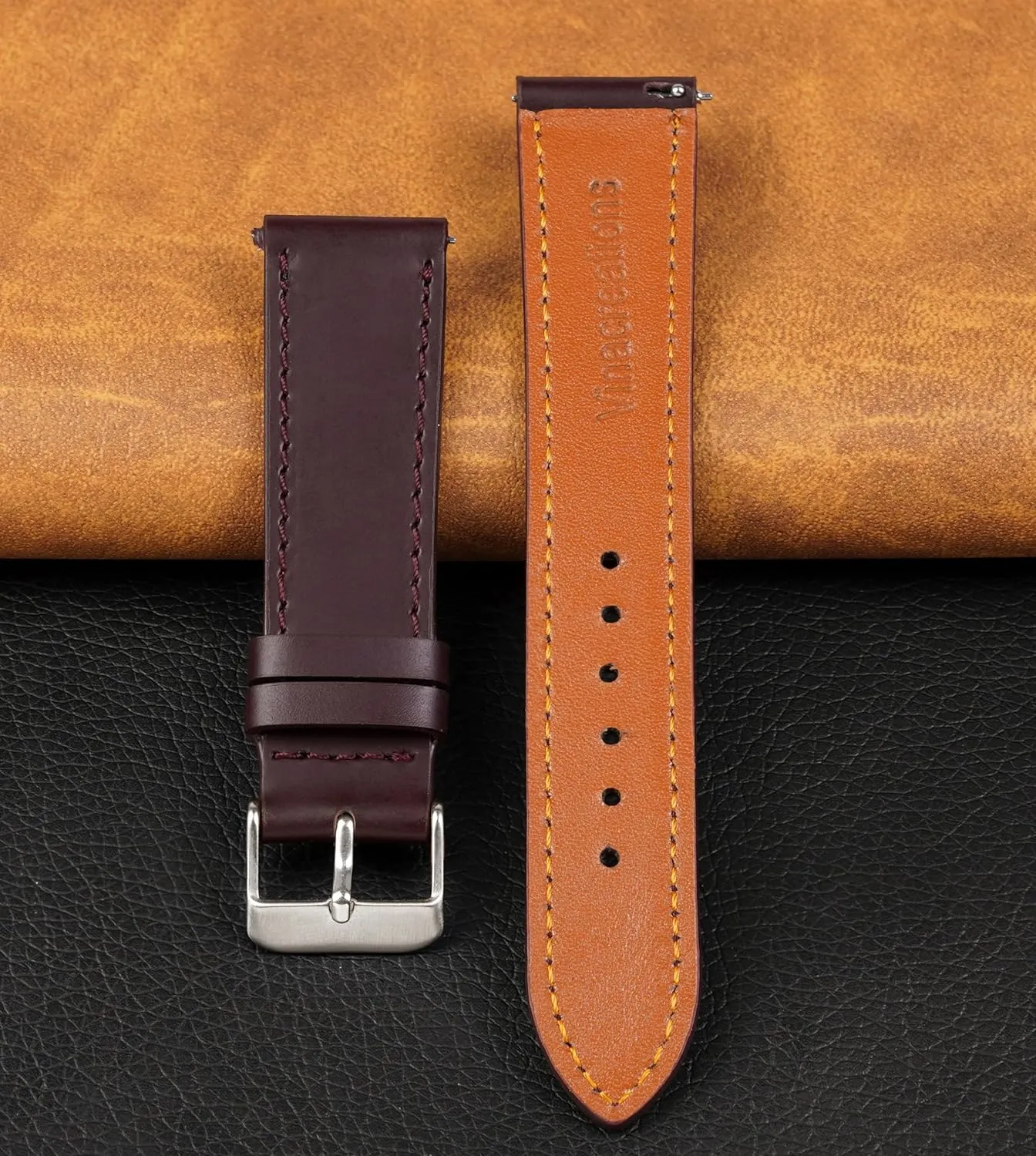 Vintage Flat Leather Watch Band Quick Release Thin Leather Strap For Men Women Handmade Extra Soft Slim Watch Wrist Band Elegant Replacement Strap 18mm 19mm 20mm 21mm 22mm