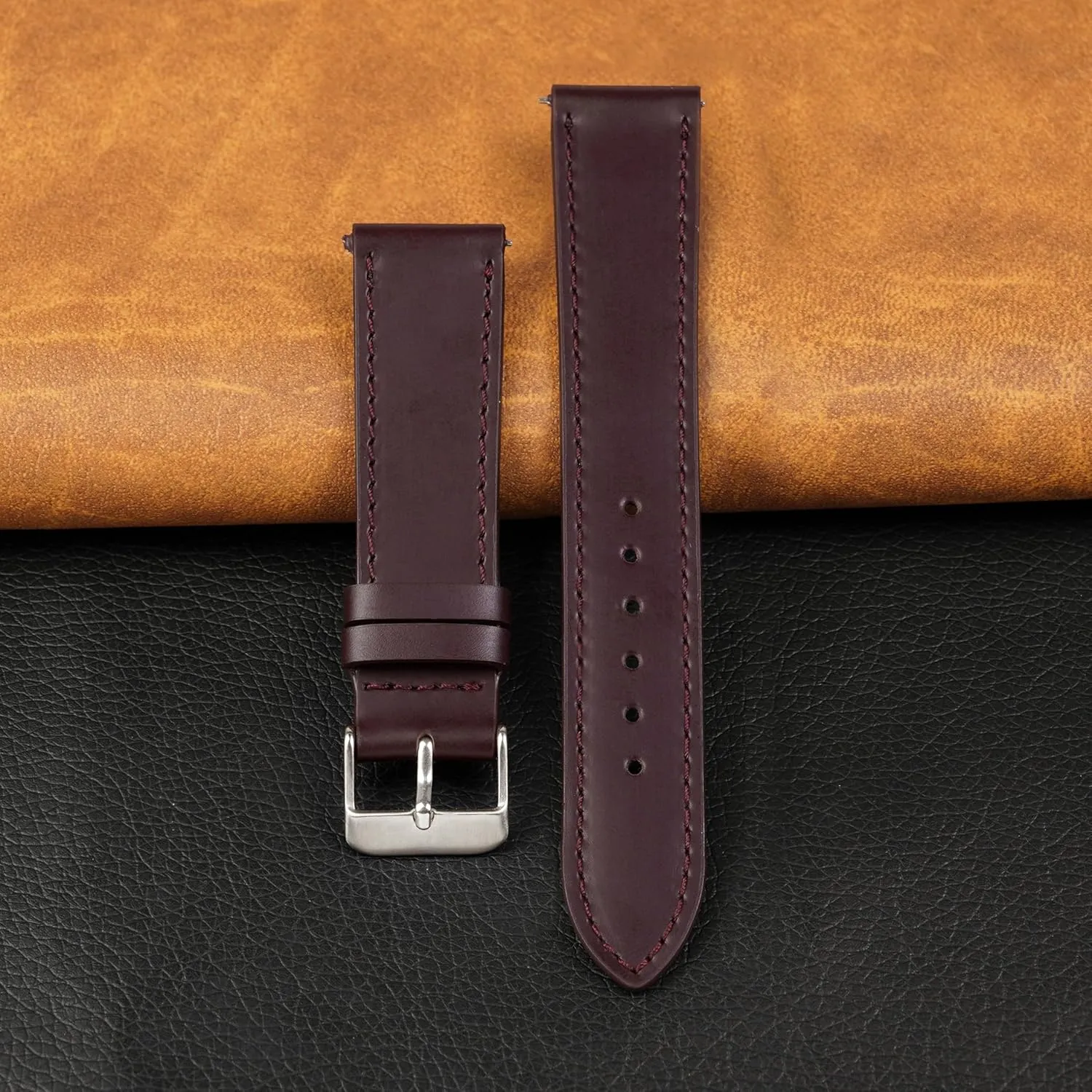 Vintage Flat Leather Watch Band Quick Release Thin Leather Strap For Men Women Handmade Extra Soft Slim Watch Wrist Band Elegant Replacement Strap 18mm 19mm 20mm 21mm 22mm