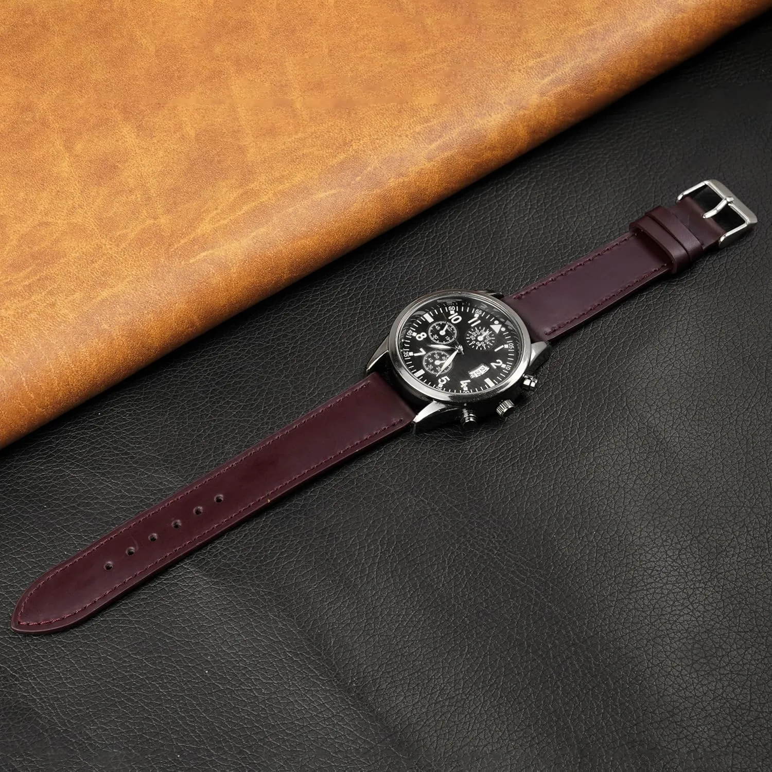 Vintage Flat Leather Watch Band Quick Release Thin Leather Strap For Men Women Handmade Extra Soft Slim Watch Wrist Band Elegant Replacement Strap 18mm 19mm 20mm 21mm 22mm