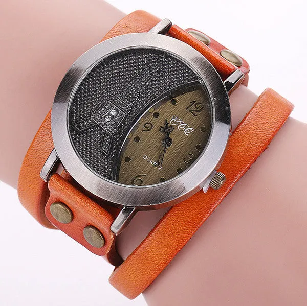 Vintage Tower Watch Genuine Leather Bracelet Watches Women WristWatch Quartz Watch
