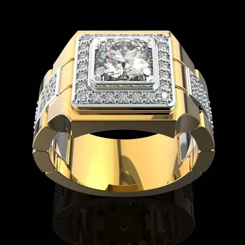 Watch Men Fashion Gold Plated Two-Tone Diamond
