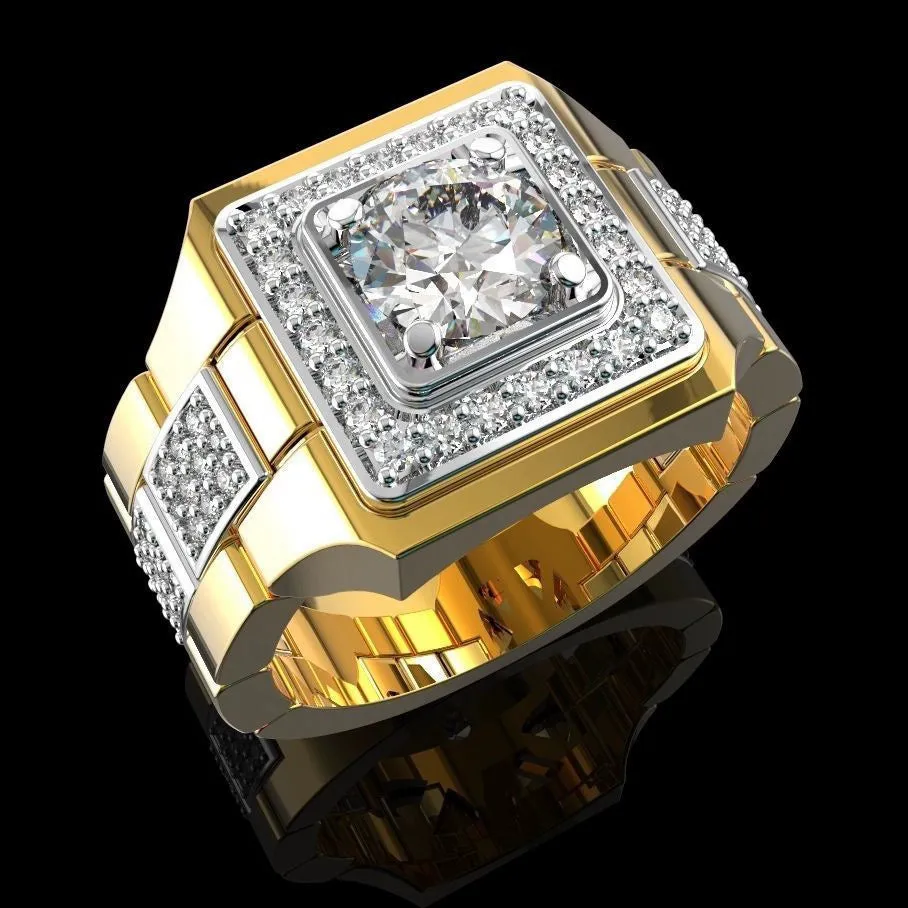 Watch Men Fashion Gold Plated Two-Tone Diamond