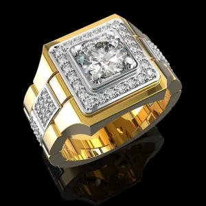 Watch Men Fashion Gold Plated Two-Tone Diamond
