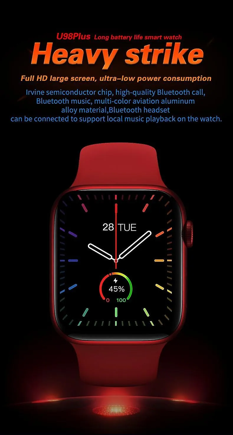 Watches smart watch music playing heart rate blood pressure monitoring exercise meter step bluetooth red