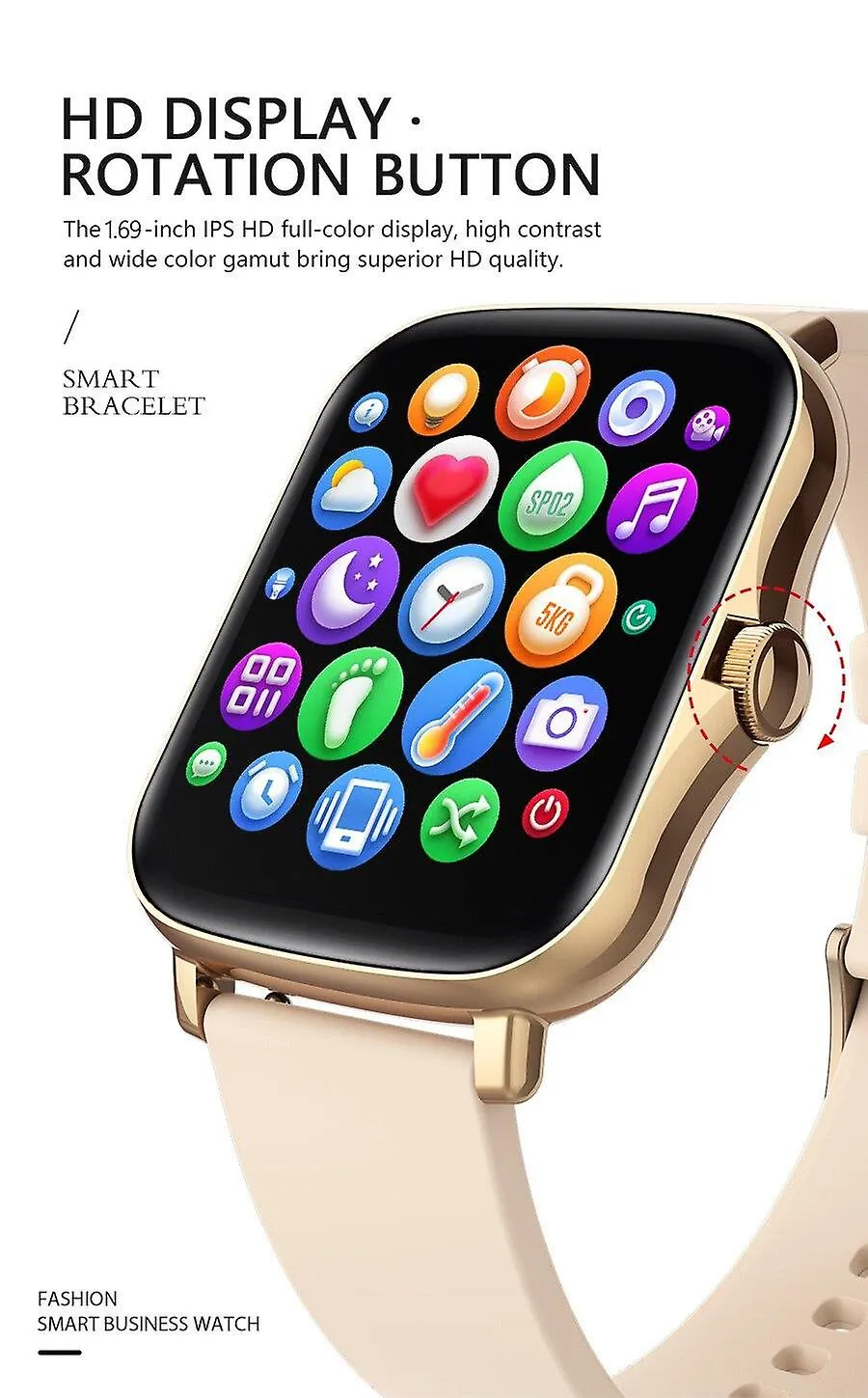 Watches smart watch p8 plus rotate button waterproof heartrate fitness tracker smartwatch 1.69 Inches