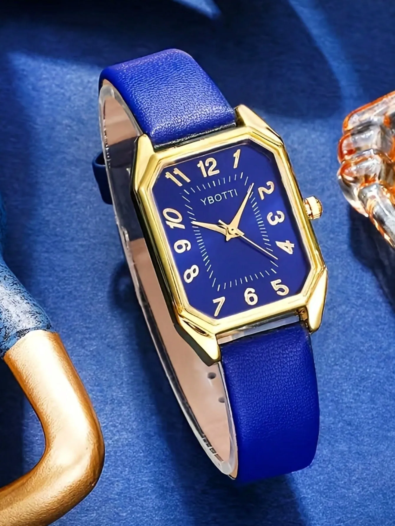 Women's Retro Rectangle Pointer Quartz Watch Analog Pu Leather 6pcs/Set