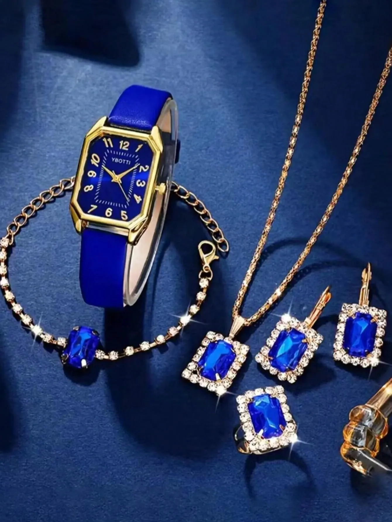 Women's Retro Rectangle Pointer Quartz Watch Analog Pu Leather 6pcs/Set