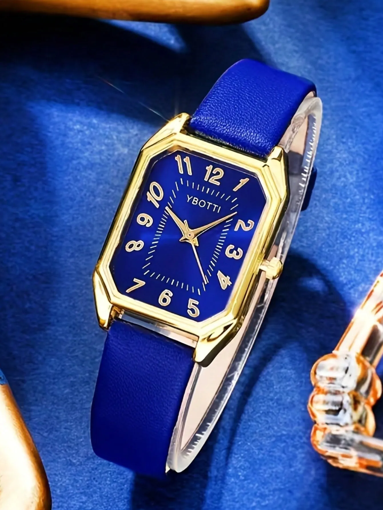 Women's Retro Rectangle Pointer Quartz Watch Analog Pu Leather 6pcs/Set