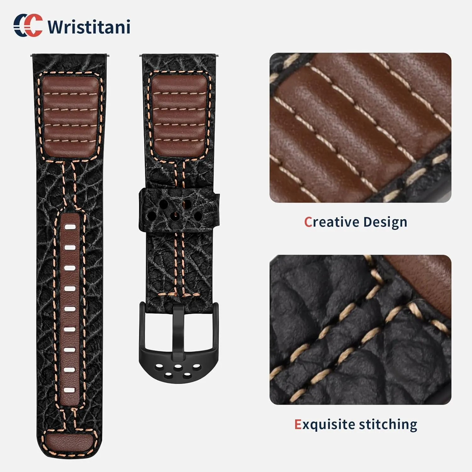 Wristitani Leather Watch Band for Men, 20mm 22mm Top Genuine Leather Watch Strap - Quick Release Leather Watch Band Vintage Wristband fit for Classic Quartz Mechanical Smartwatches