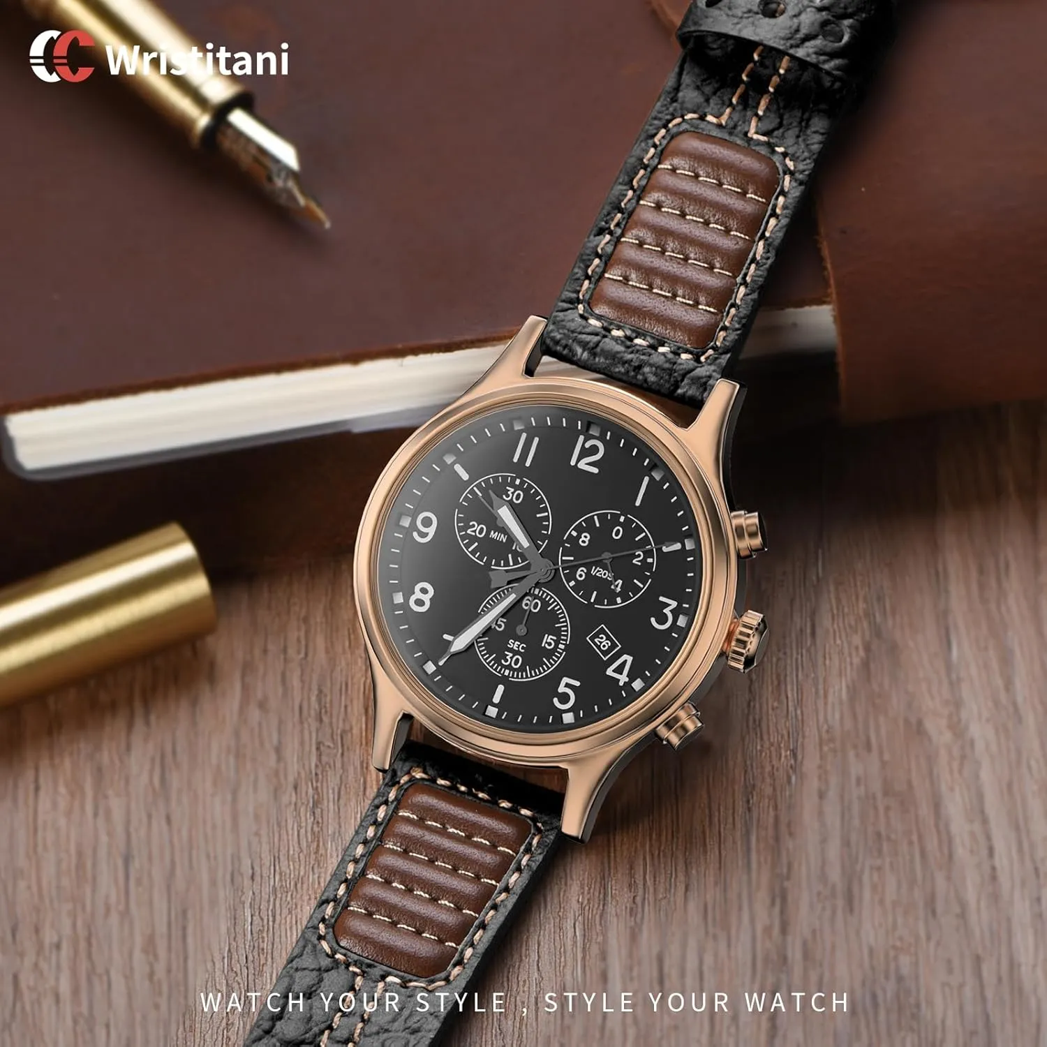Wristitani Leather Watch Band for Men, 20mm 22mm Top Genuine Leather Watch Strap - Quick Release Leather Watch Band Vintage Wristband fit for Classic Quartz Mechanical Smartwatches